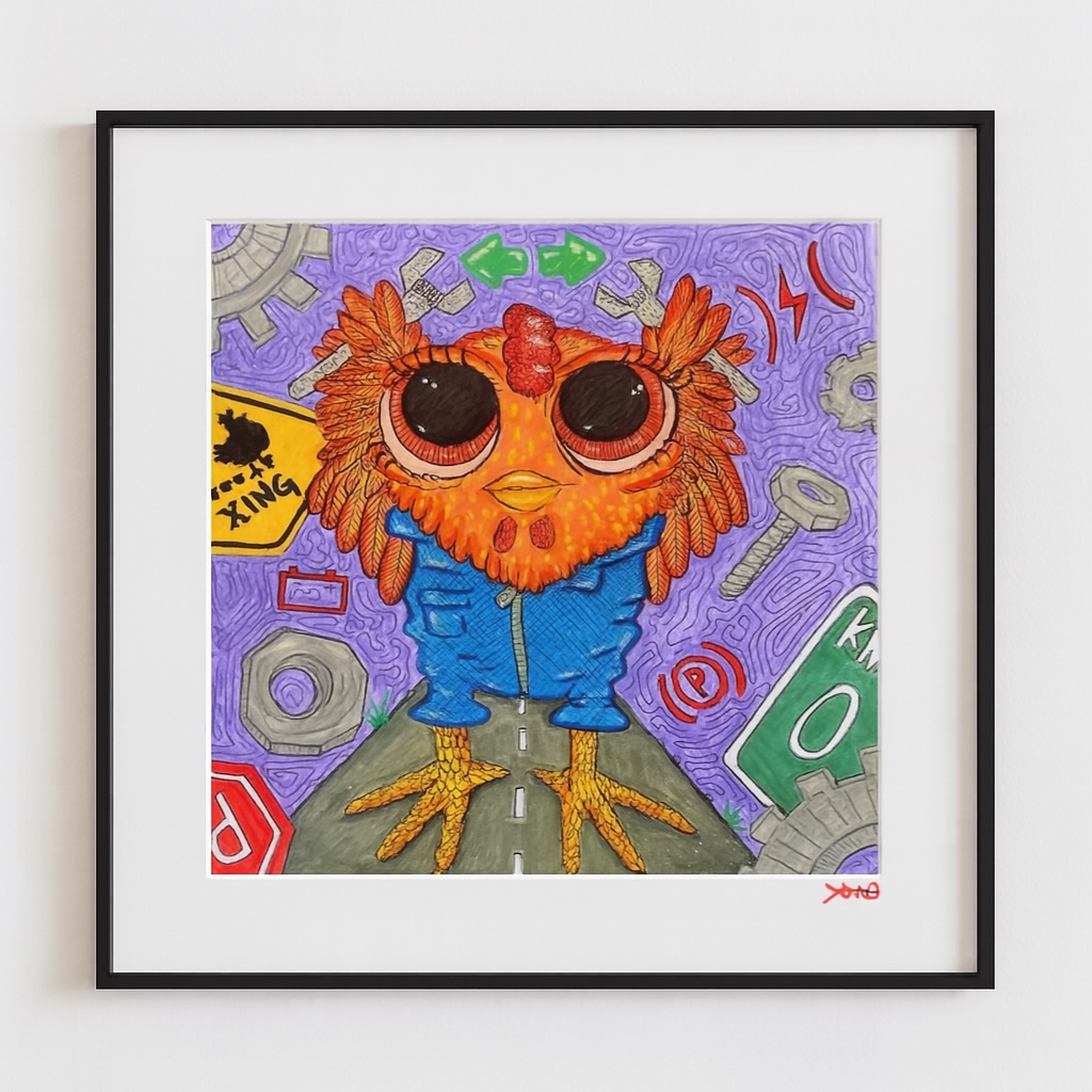 Chick Engine: Artwork depicting a chicken mechanic